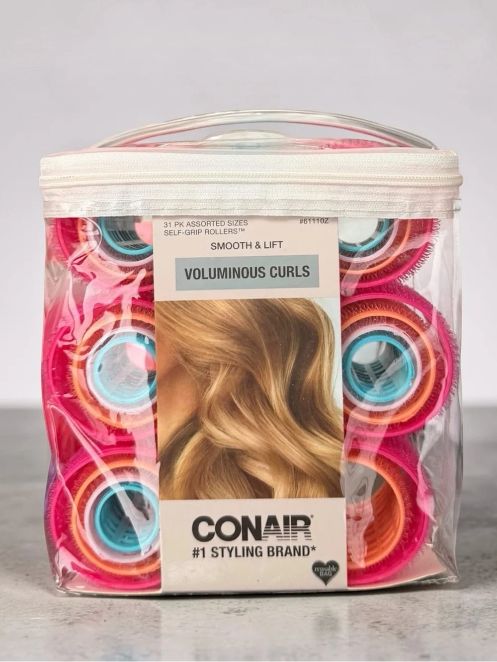 31 pc Voluminous Curls Self-Grip Rollers - Pink/Blue